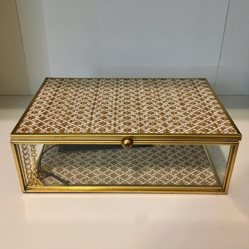 Rachel Zoe Gold & Beige Woven Glass Jewelry Box